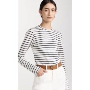 Nili Lotan Ivory/Brown Striped Long Sleeve T-Shirt Womens XS